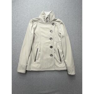 prAna Jacket Womens Medium‎ Beige Asymmetrical Button Softshell Zip Fleece Lined